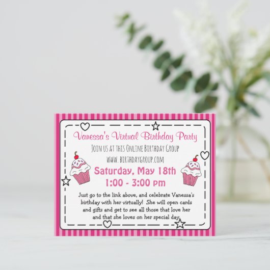 Virtuelle Geburtstagsparty Postkarte (Stehend Vorderseite)