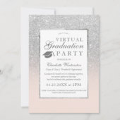 Virtuelle Graduierungsparty für Silver Glitzer Fot Einladung (Vorderseite)