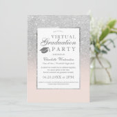 Virtuelle Graduierungsparty für Silver Glitzer Fot Einladung (Stehend Vorderseite)