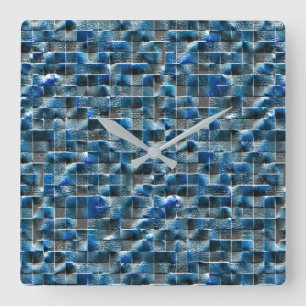 Virtuelle graue blaue rustikale Keramikfliese mit Quadratische Wanduhr