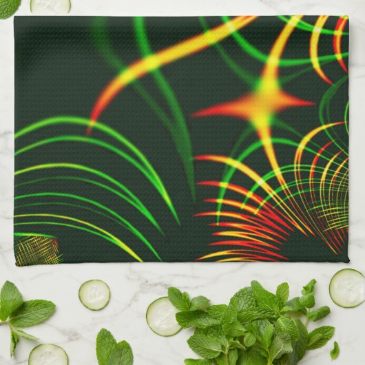 Virtuelle grüne Blätter, gelbe "feuerfarbene" Kurv Geschirrtuch (Gefaltet)