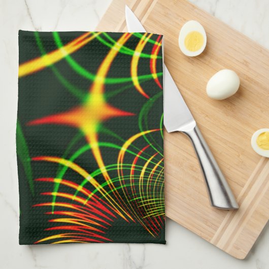 Virtuelle grüne Blätter, gelbe "feuerfarbene" Kurv Geschirrtuch (Viertel Falte)