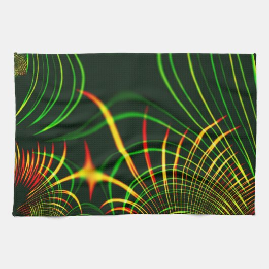 Virtuelle grüne Blätter, gelbe "feuerfarbene" Kurv Geschirrtuch (Horizontal)