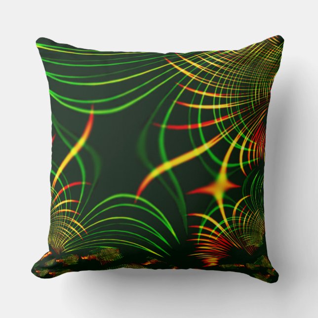 Virtuelle grüne Blätter, gelbe "feuerfarbene" Kurv Kissen (Vorderseite)