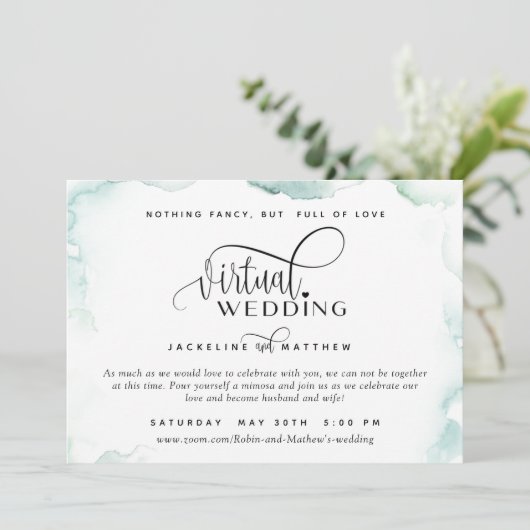 Virtuelle Hochzeit im Internet, elegante Aquarellf Save The Date (Stehend Vorderseite)