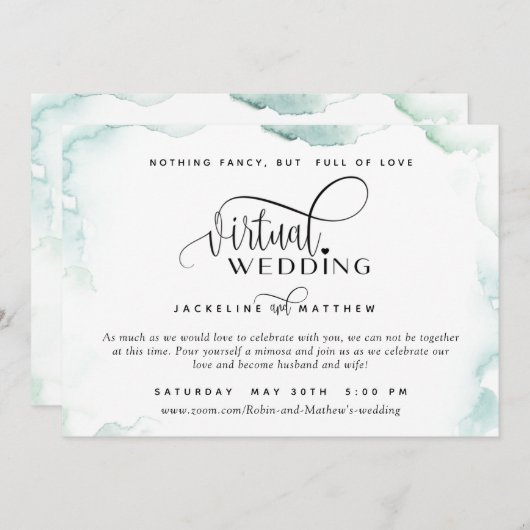 Virtuelle Hochzeit im Internet, elegante Aquarellf Save The Date (Vorne/Hinten)