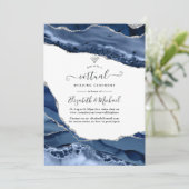 Virtuelle Hochzeit in Navy und Silver Agate Einladung (Stehend Vorderseite)