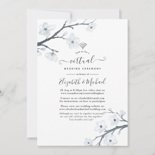 Virtuelle Hochzeit mit weißer Kirsche im Internet Einladung (Vorderseite)