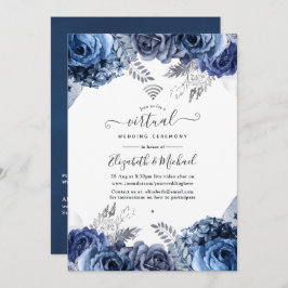 Virtuelle Hochzeit von Navy und White Floral Einladung