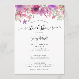 Virtuelle Hochzeits- oder Babyparty Aquarell-Blume Einladung