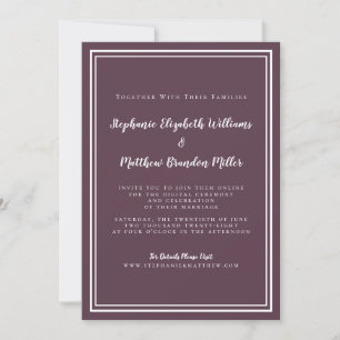 Virtuelle Online-Hochzeit Lila modern Minimalistis Einladung