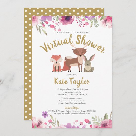 Virtuelle Online-Kinderdusche mit langer Entfernun Einladung (Vorne/Hinten)