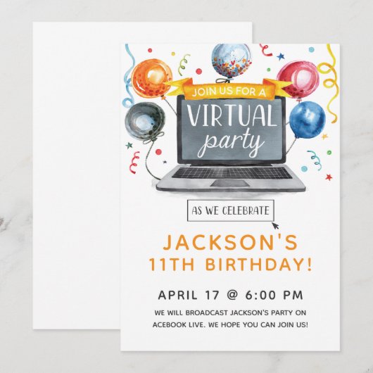 Virtuelle Party Einladung (Vorne/Hinten)