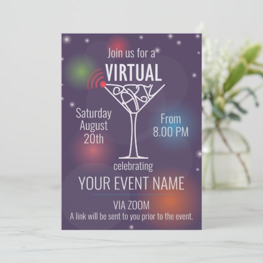 Virtuelle Party Einladung zum Feiern im Internet (Stehend Vorderseite)