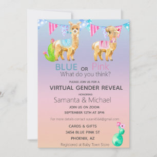 Virtuelle Pink Blaue Lama Aquarell-Geschlechtsenth Einladung