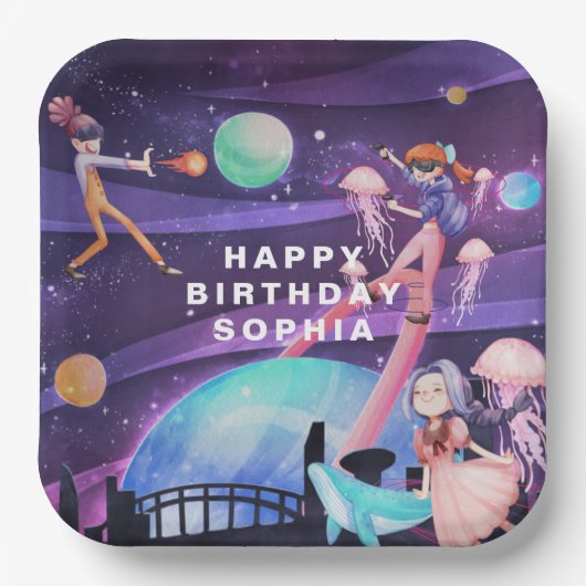 Virtuelle Realität | Gaming Geburtstag Papier Tell Pappteller (Vorderseite)
