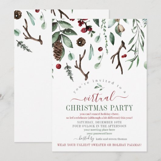 Virtuelle Weihnachtsfeier Einladung (Vorne/Hinten)