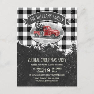 Virtuelle Weihnachtsfeier Vintage-Roter LKW Karier Einladungspostkarte