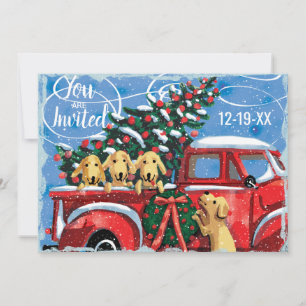 Virtuelle Weihnachtsfeier Vintage-Rotlastwagen mit Einladung