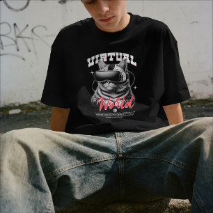 Virtuelle Weltkatze – Futuristischer Gamer T-Shirt