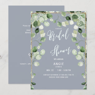 Virtuelle Zoom-Brautparty Foliage Dusty Blue Invi Einladung