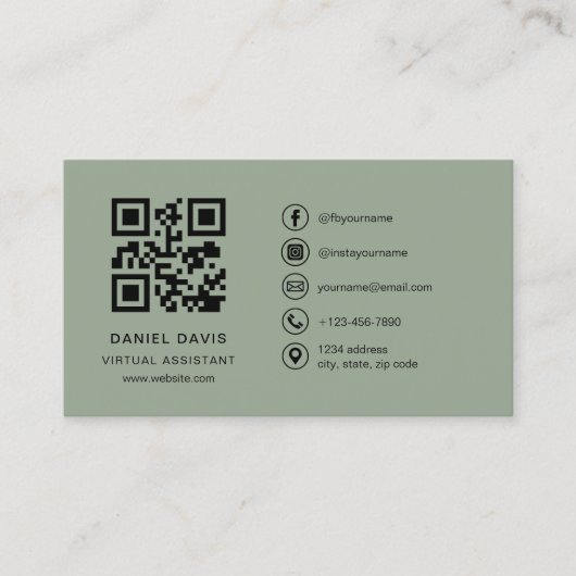 Virtueller Assistent Sage Green Logo QR-Code Visitenkarte (Vorderseite)