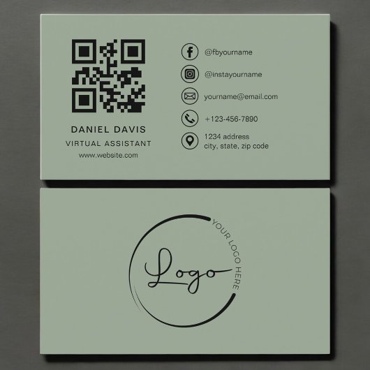 Virtueller Assistent Sage Green Logo QR-Code Visitenkarte