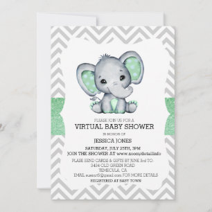 Virtueller grüner Elefant Chevron Glitter Babyshow Einladung