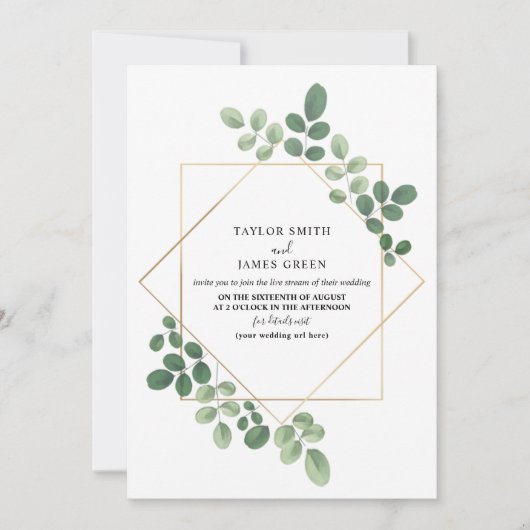 virtueller Live Stream Wedding Geometric Botanical Einladung (Vorderseite)