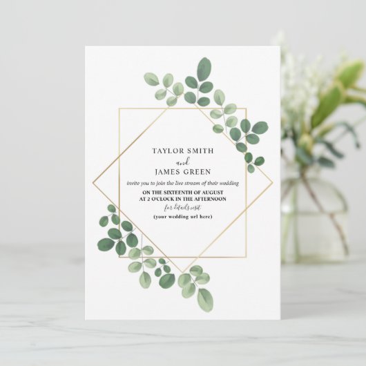 virtueller Live Stream Wedding Geometric Botanical Einladung (Stehend Vorderseite)