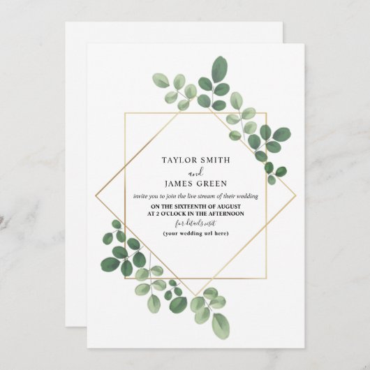 virtueller Live Stream Wedding Geometric Botanical Einladung (Vorne/Hinten)