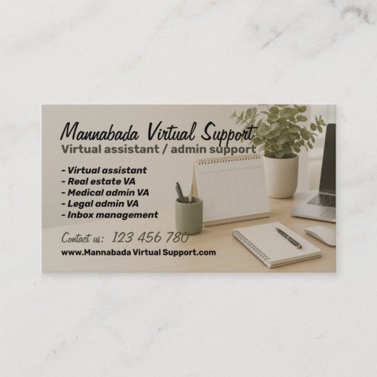 Virtueller Remote-Assistent Sekretär Visitenkarte (Vorderseite)