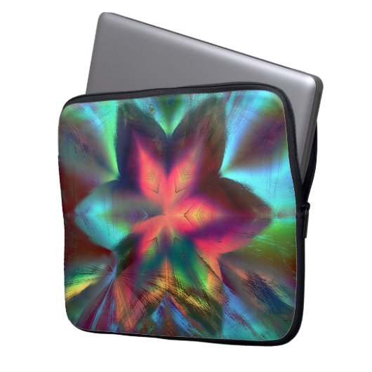 Virtueller Schmutz über Blume Kaleidoskop-Feuerora Laptopschutzhülle (Vorderseite Links)