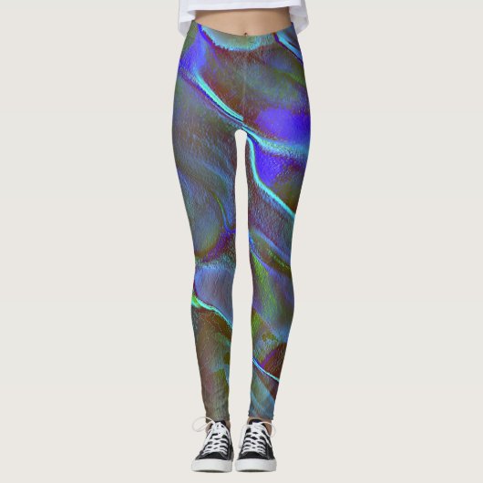 Virtueller Stein in satinfarbenem Blau und Grün Leggings (Vorderseite)