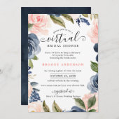 Virtuelles Brautparty für Navy Blue Blush Pink Ros Einladung (Vorne/Hinten)