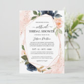Virtuelles Brautparty für Navy Blush-Floral Einladung (Stehend Vorderseite)