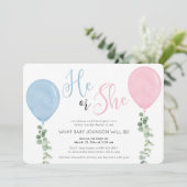 Virtuelles Geschlecht: Er oder sie Aquarellballon Einladung (Stehend Vorderseite)