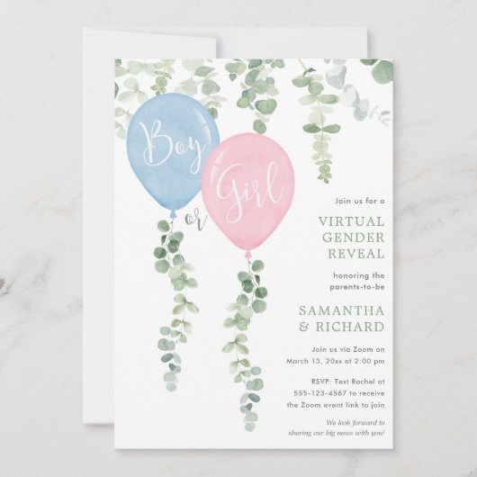 Virtuelles Geschlecht offenbart Moderner Eukalyptu Einladung (Vorderseite)