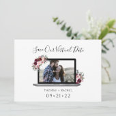 virtuelles Hochzeitklappenfolien für Bordeaux-Blum Save The Date (Stehend Vorderseite)