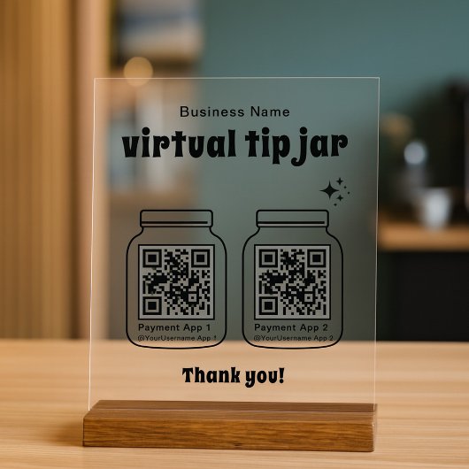 Virtuelles Trinkgeldglas mit 2 QR-Code Acrylschild