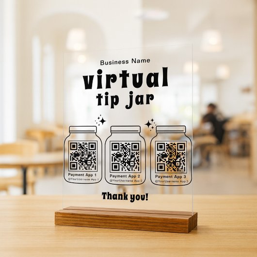 Virtuelles Trinkgeldglas mit 3 QR-Code Acrylschild