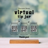 Virtuelles Trinkgeldglas mit 3 QR-Code Acrylschild (Neutral)