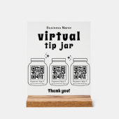 Virtuelles Trinkgeldglas mit 3 QR-Code Acrylschild (Vorderseite)