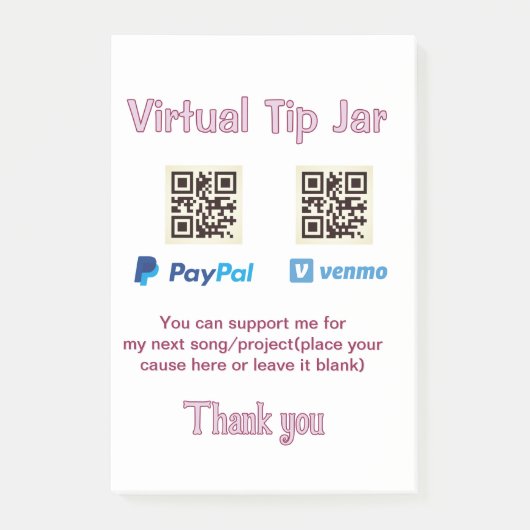 Virtuelles Trinkgeldglas QR-Code Geldspende PayPal Post-it Klebezettel (Vorderseite)