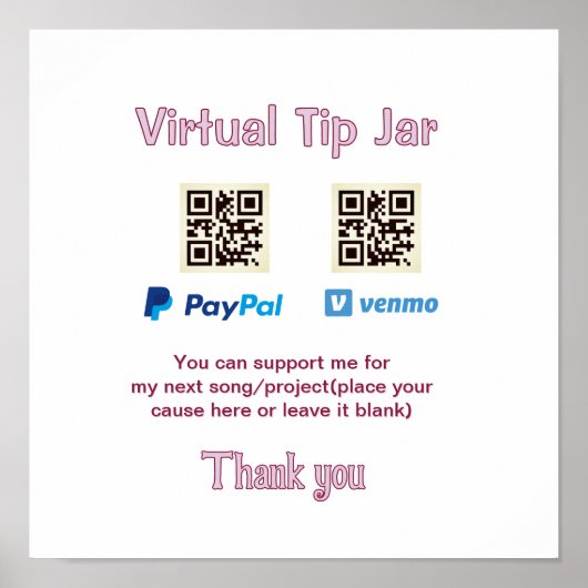 Virtuelles Trinkgeldglas QR-Code Geldspende PayPal Poster (Vorne)
