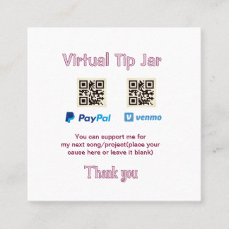 Virtuelles Trinkgeldglas QR-Code Geldspende PayPal Quadratische Visitenkarte