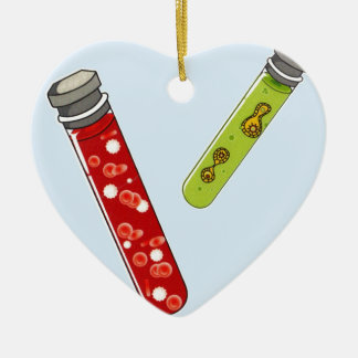 Virus mit zwei Reagenzglas-roten Blutkörperchen Keramik Ornament