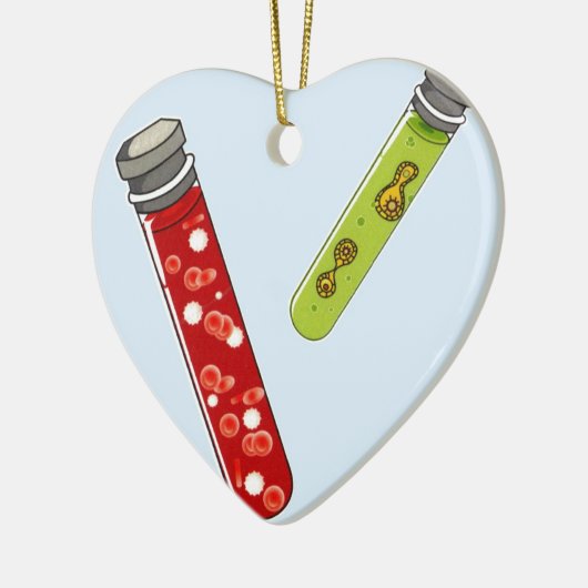 Virus mit zwei Reagenzglas-roten Blutkörperchen Keramik Ornament (Links)