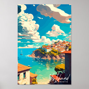 Vis Island Croatia Vintage Illustration Poster