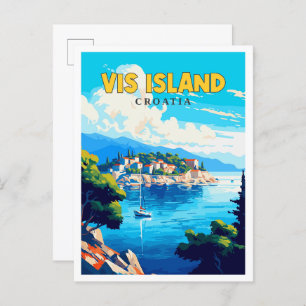 Vis Island Croatia Vintage Illustration Postkarte